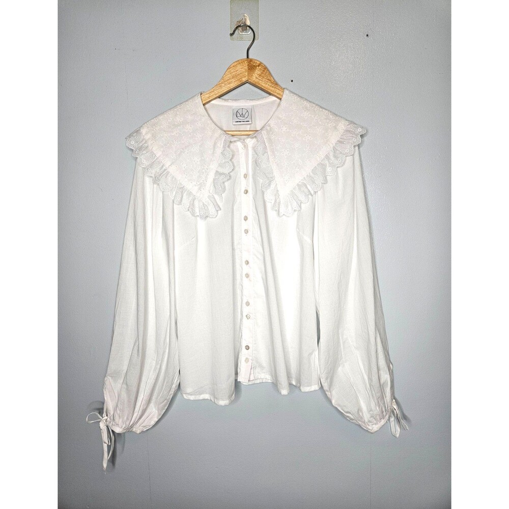 LANEWAY the LABEL Blouse S/M Button Up Eyelet Peter Pan Collar Cottagecore